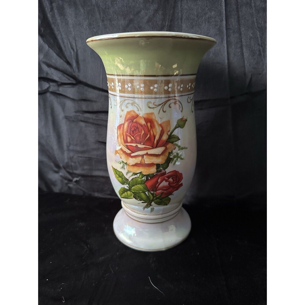 Rare vintage Santa Rosa Lusterware Handpainted 9.75” Vase Floral Design # 213